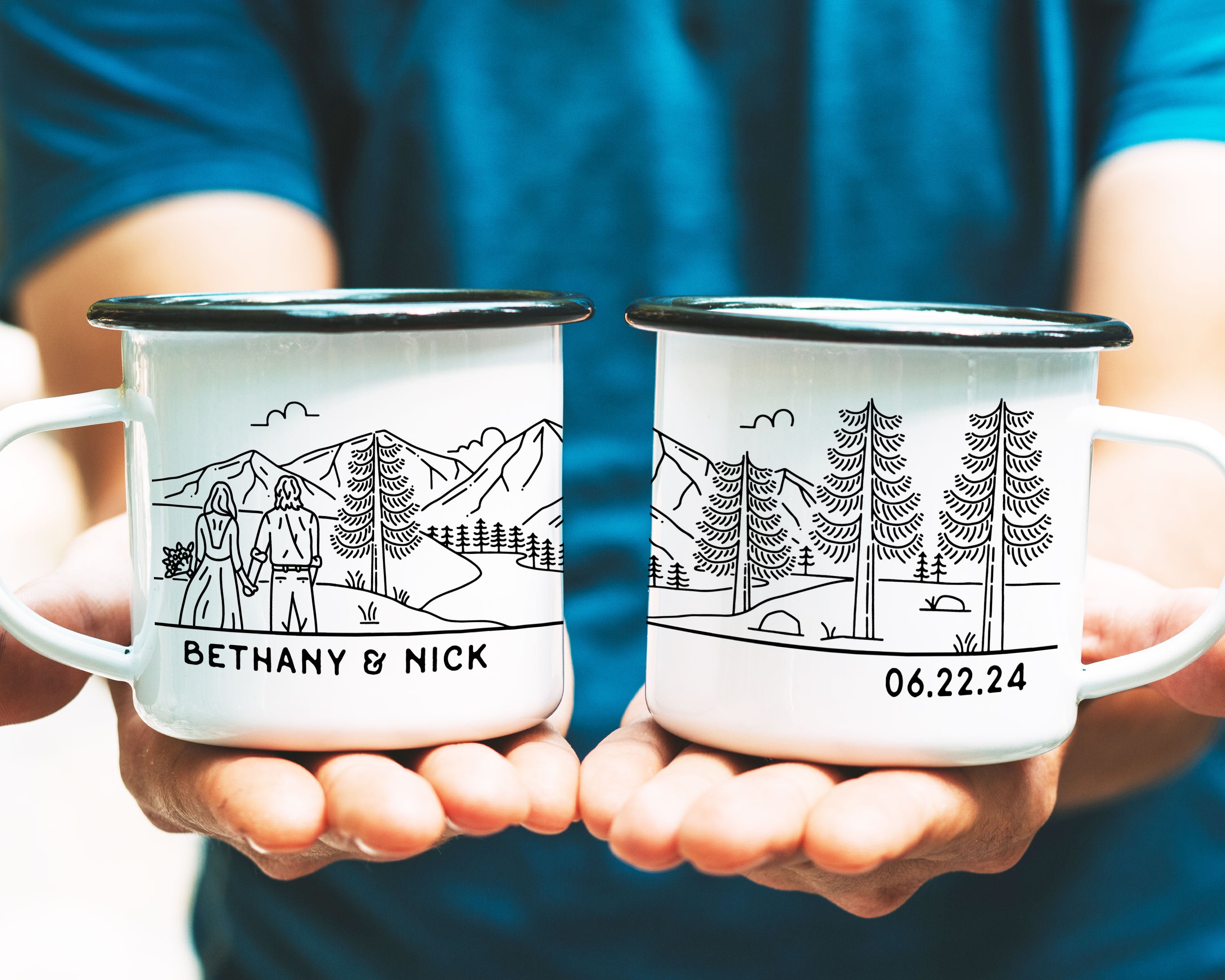 Bride & Groom Mountain Wedding Enamel Camp Mug - Couple 6
