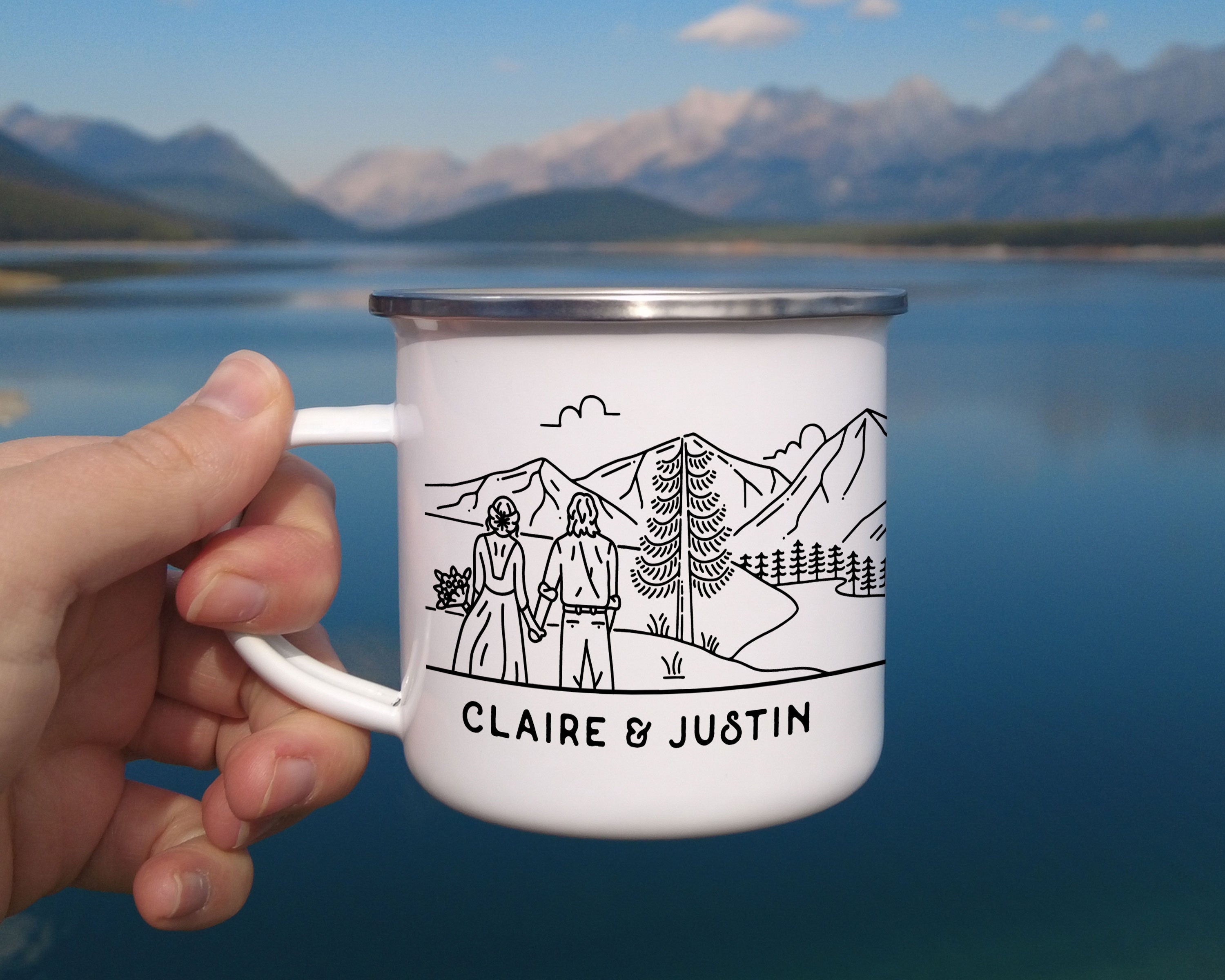 Bride & Groom Mountain Wedding Enamel Camp Mug - Couple 8