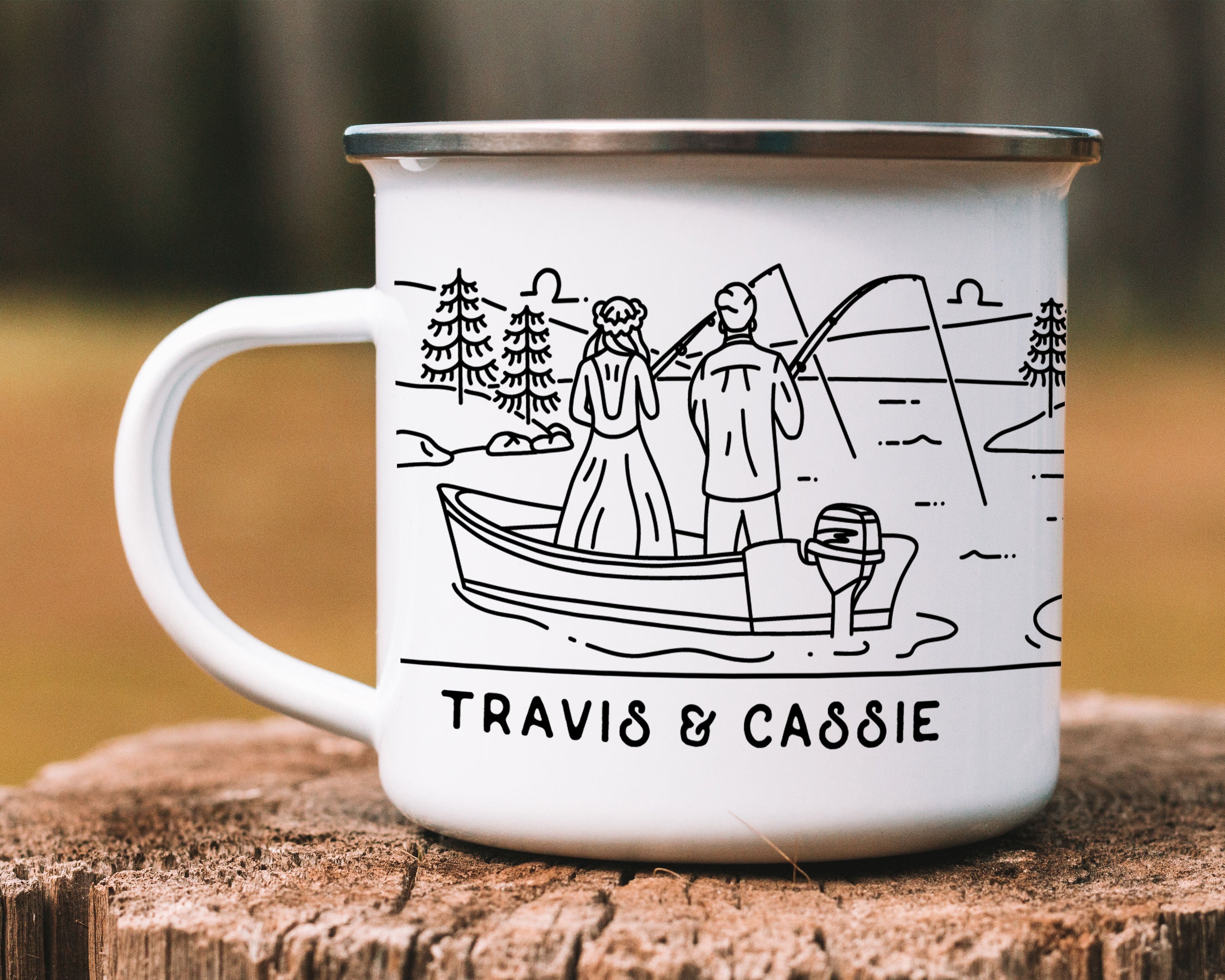 Lake Fishing Bride & Groom Enamel Mug