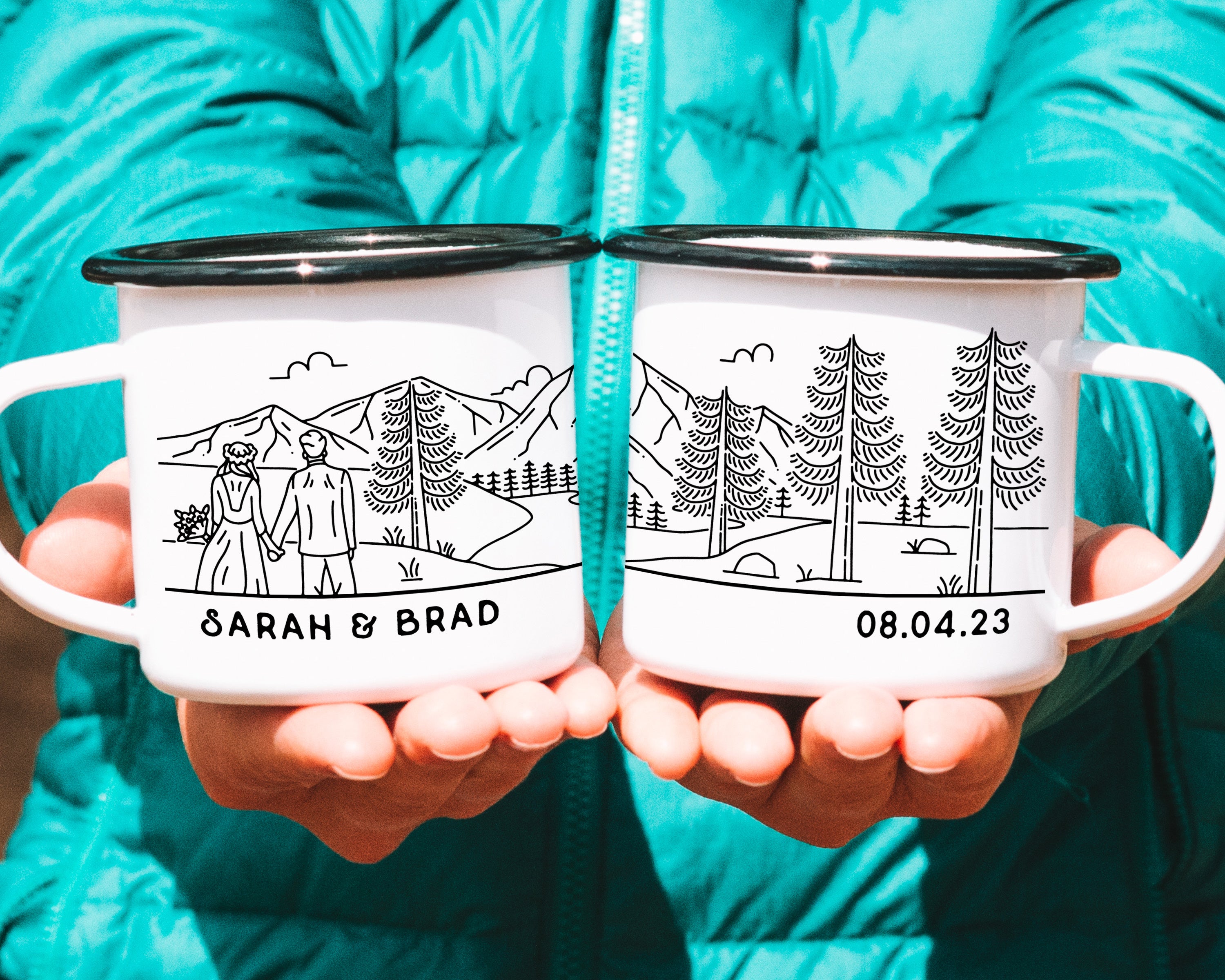 Mountain Bride & Groom Enamel Mug - Couple 1