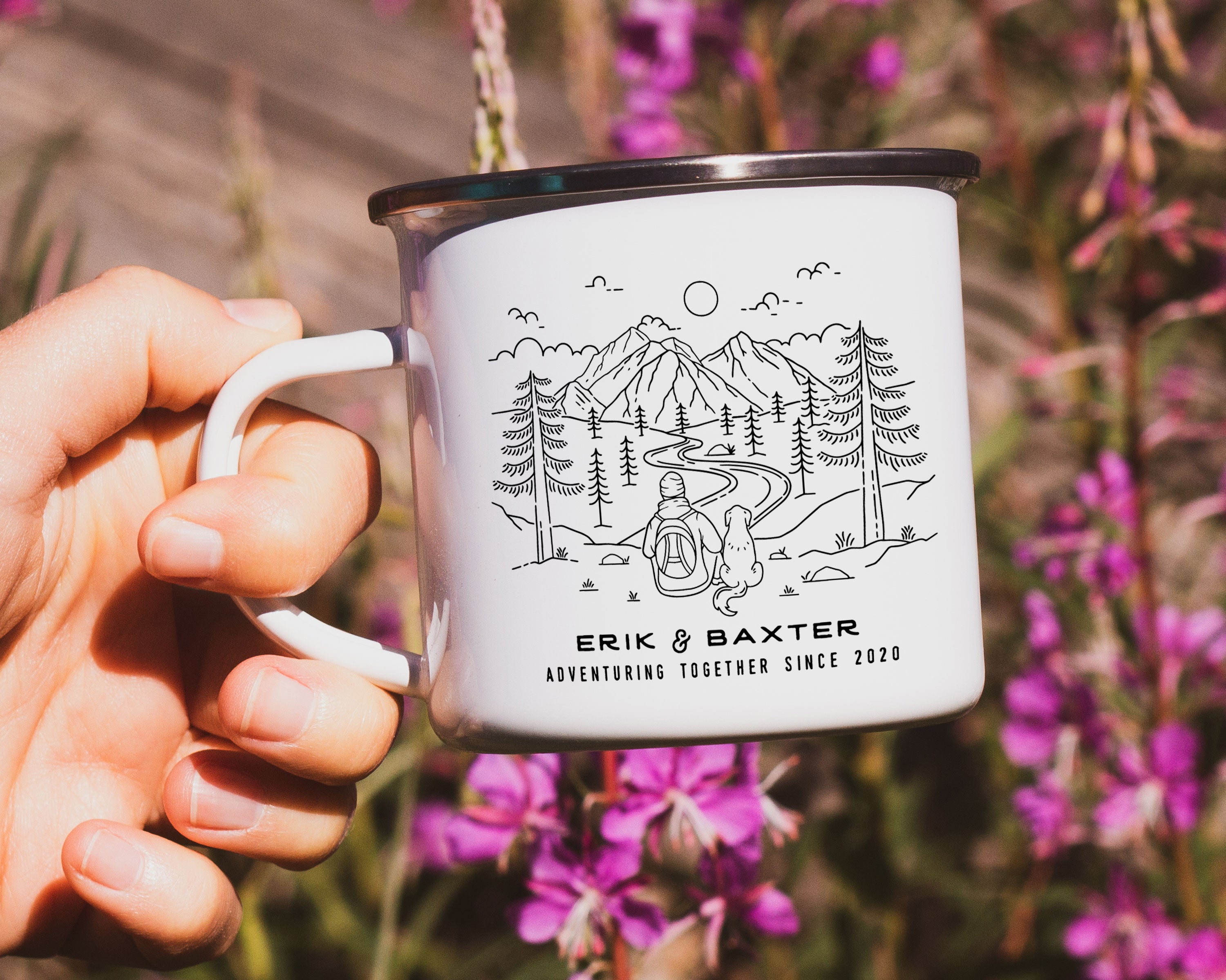 Hiker Dog Dad + Companion Personalized Camp Mug (4639265521717)