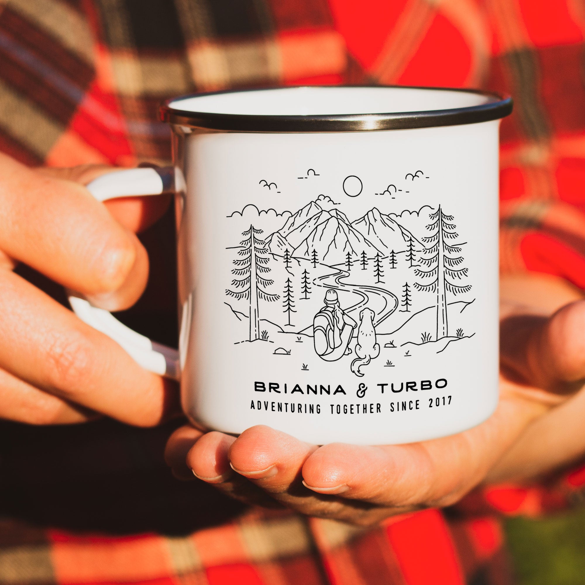 Hiker Dog Mom + Companion Personalized Camp Mug (4616825602101)
