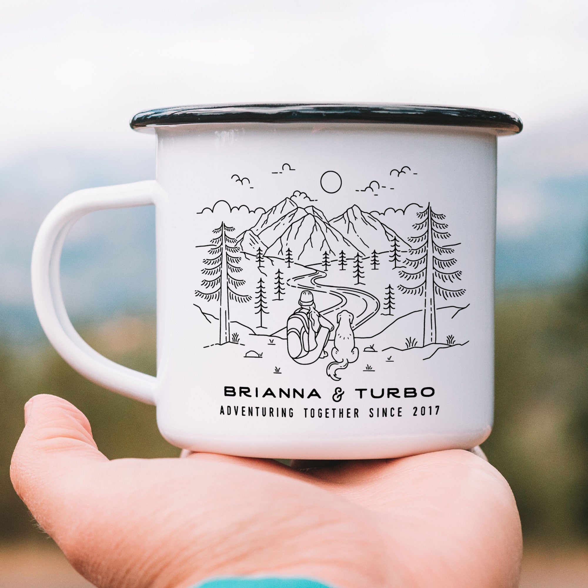 Hiker Dog Mom + Companion Personalized Camp Mug (4616825602101)