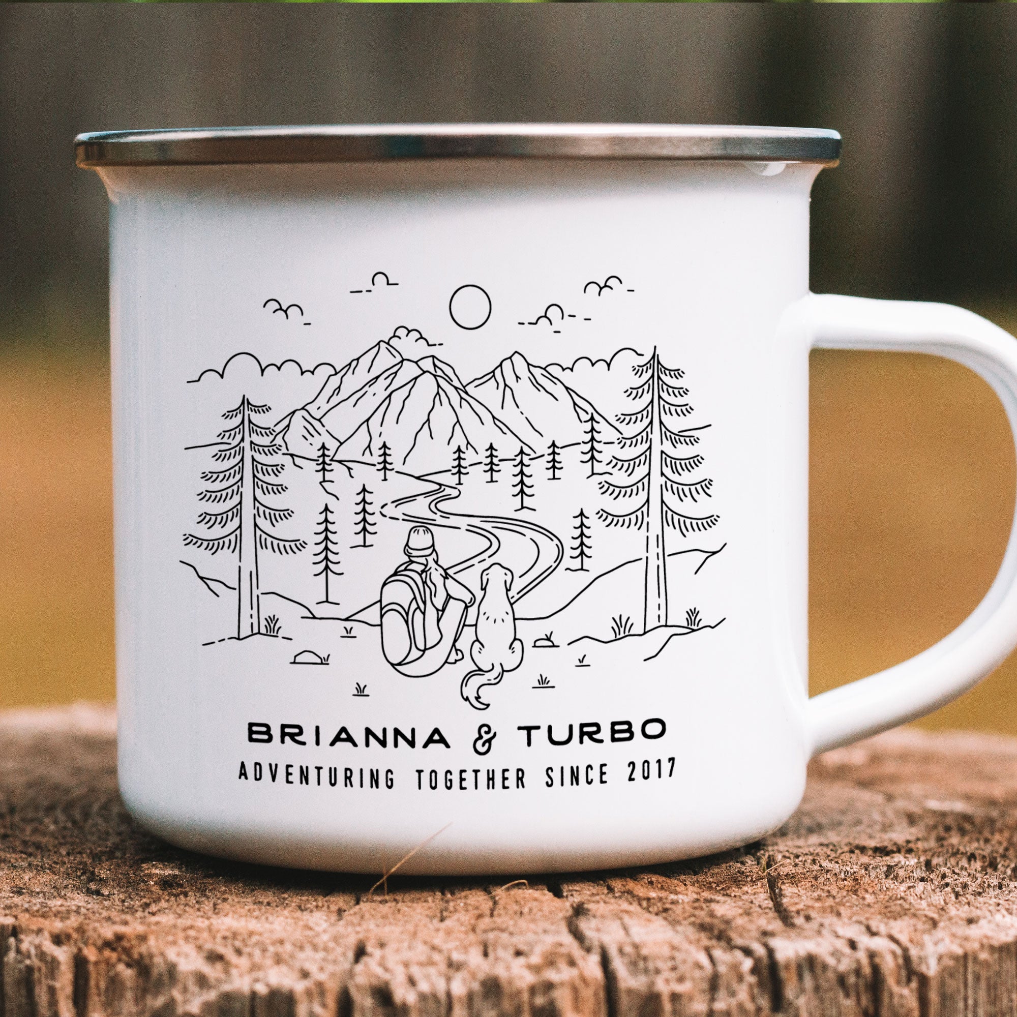 Hiker Dog Mom + Companion Personalized Camp Mug (4616825602101)