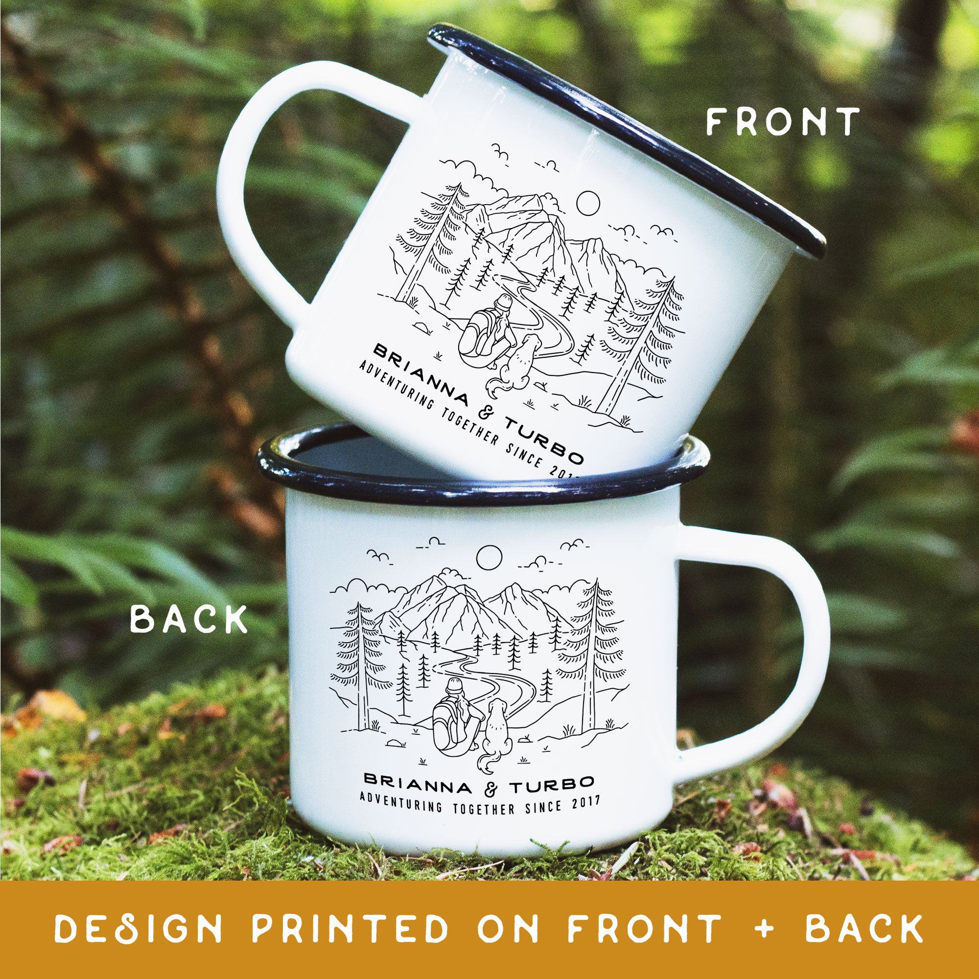 Hiker Dog Mom + Companion Personalized Camp Mug (4616825602101)
